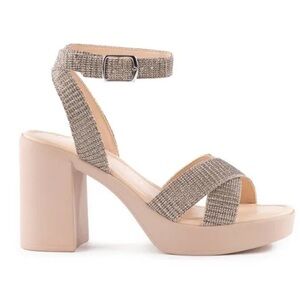 Anthropologie Seychelles Sand Castle Neutral Shimmer Heeled Sandals